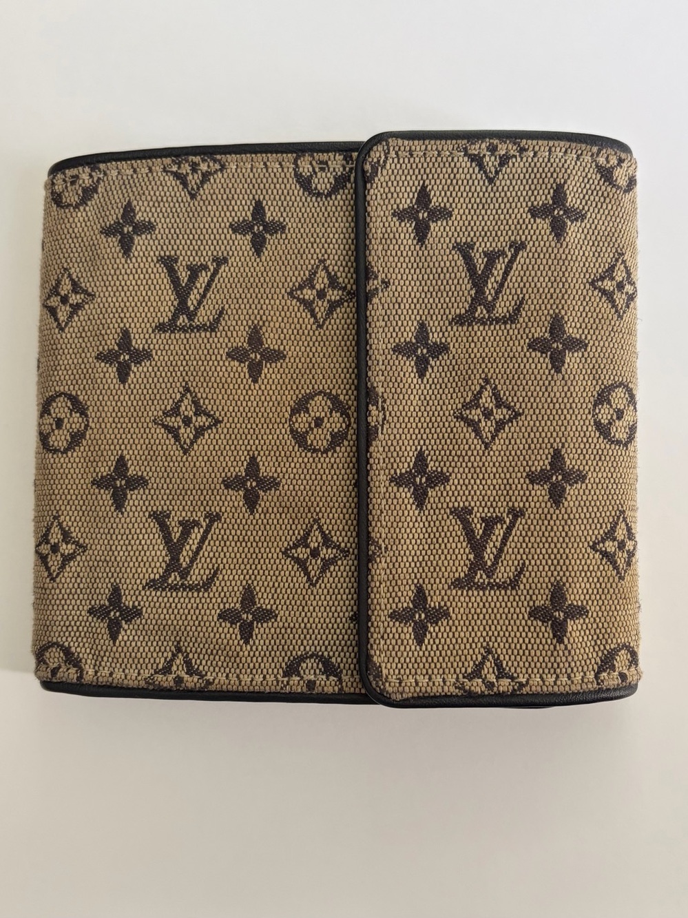 Authentic Louis Vuitton Monogram Mini Lin Canvas Blue compact trifold wallet